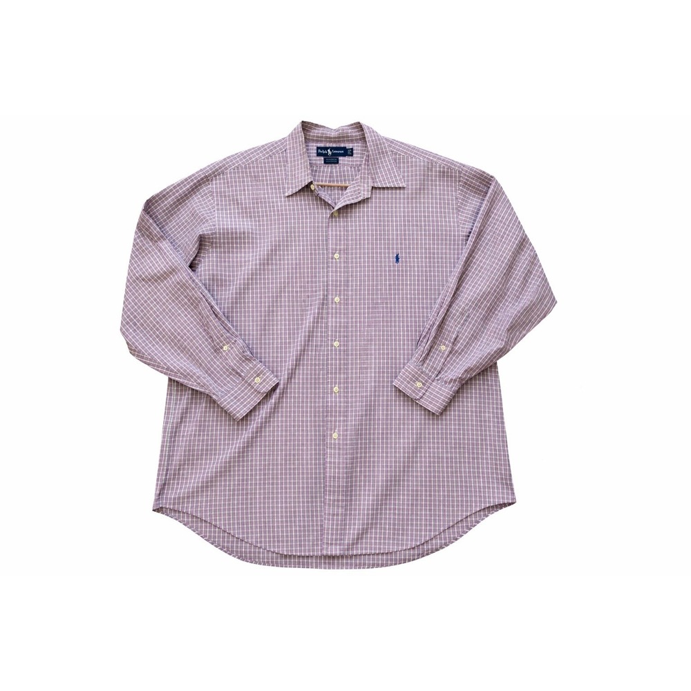 Ralph Lauren Mens Vintage 90s Micro Check Button Down Shirt Purple Blue XL 17-35 - Picture 2 of 5